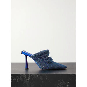 Benedetta Bruzziches 'Goliarda' Blue Satin Crystal-Embellished Chainmail Mules